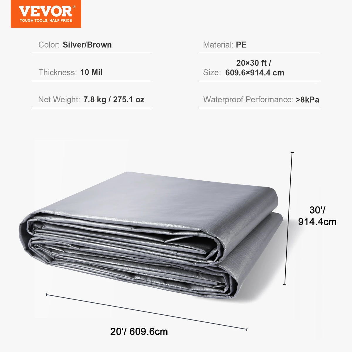 Bâche de protection imperméable 3,6 x 6 m en polyéthylène 16 mil