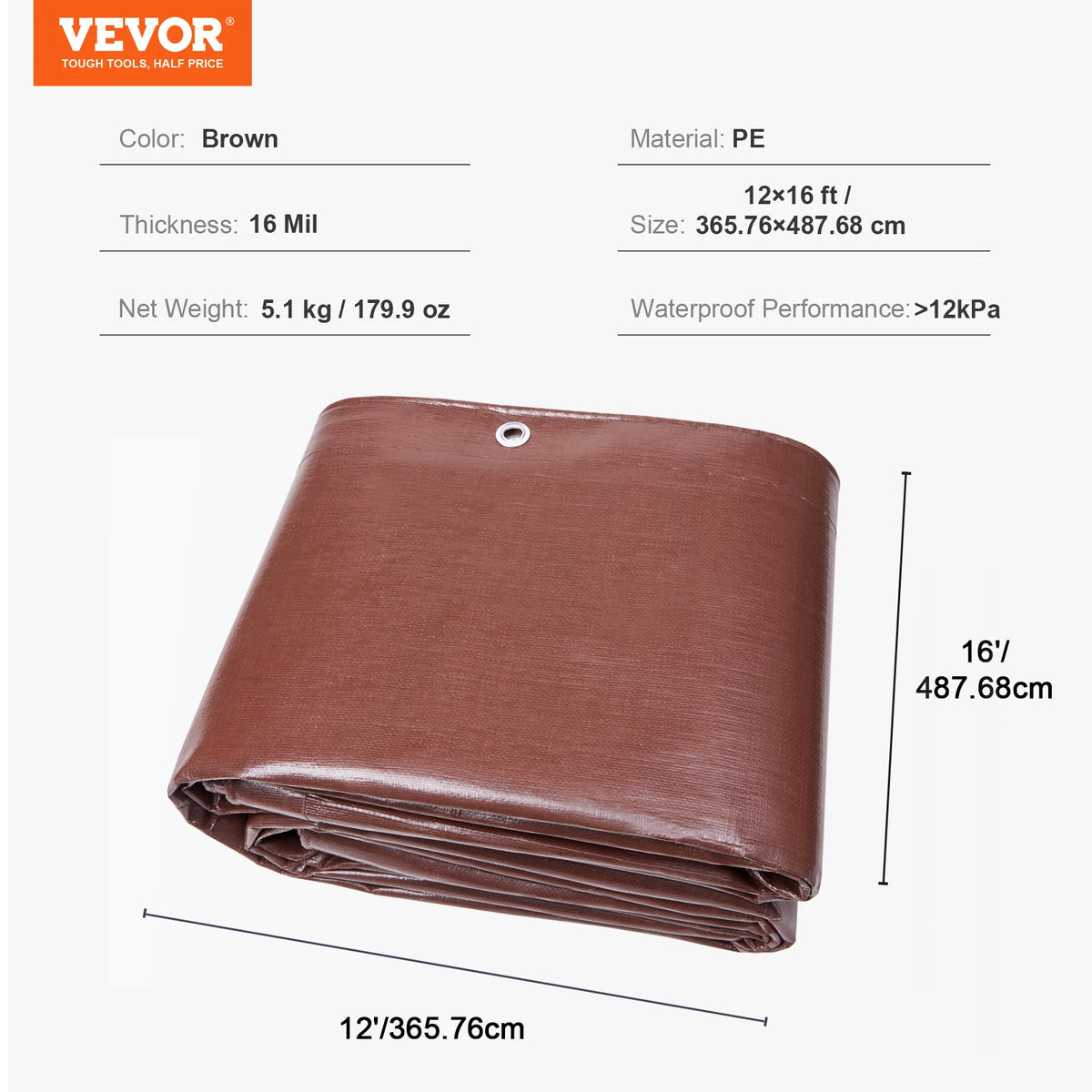 Bâche de protection imperméable 3,6 x 6 m en polyéthylène 16 mil