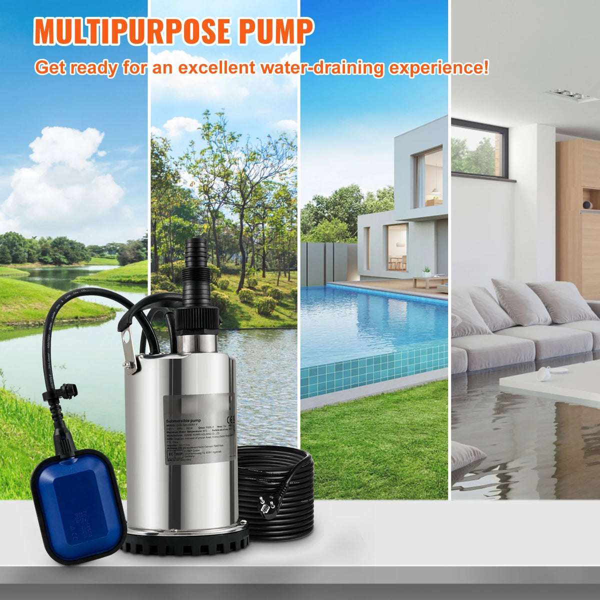Pompe submersible eaux chargées 550 W à 2200 W avec flotteur