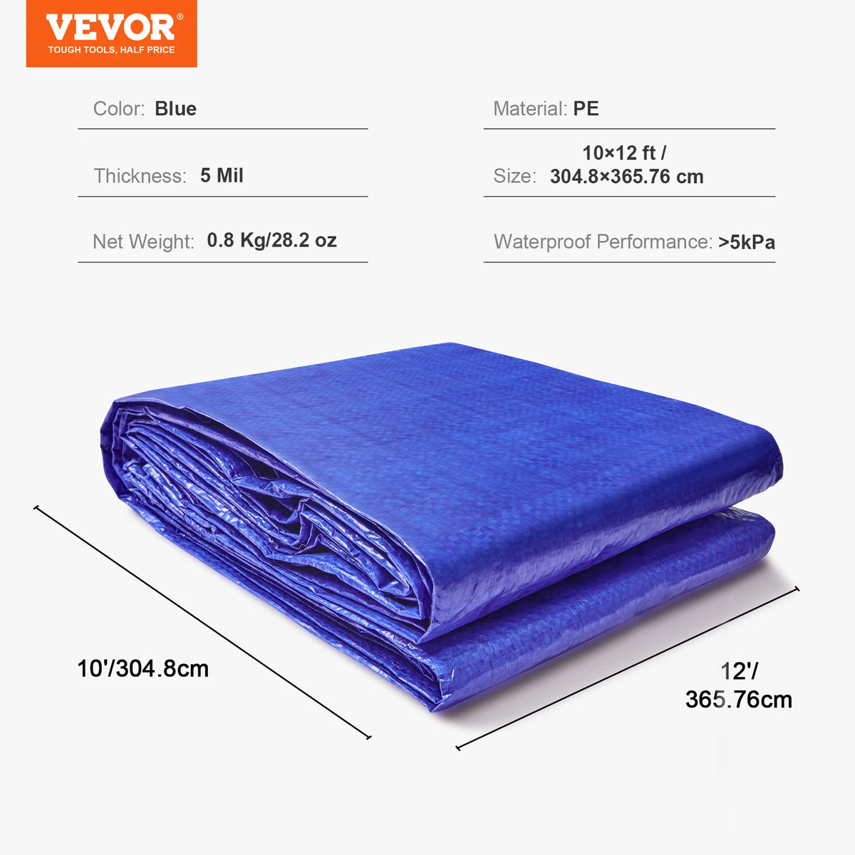Bâche de protection imperméable 3,6 x 6 m en polyéthylène 16 mil