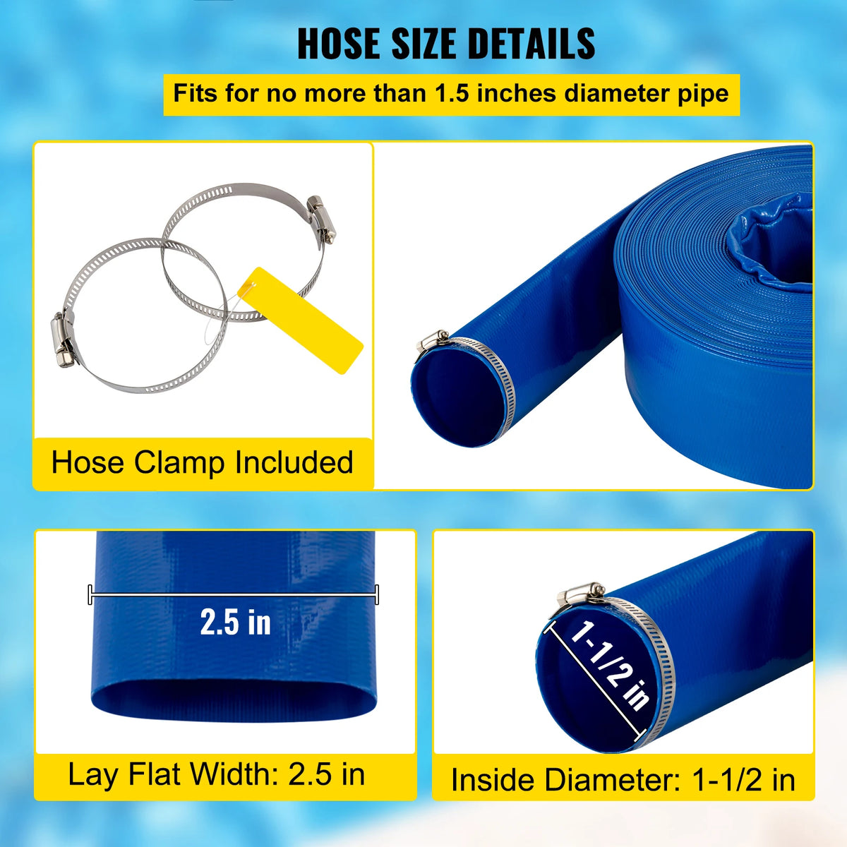 Tuyau de refoulement PVC plat 38 à 102 mm avec colliers