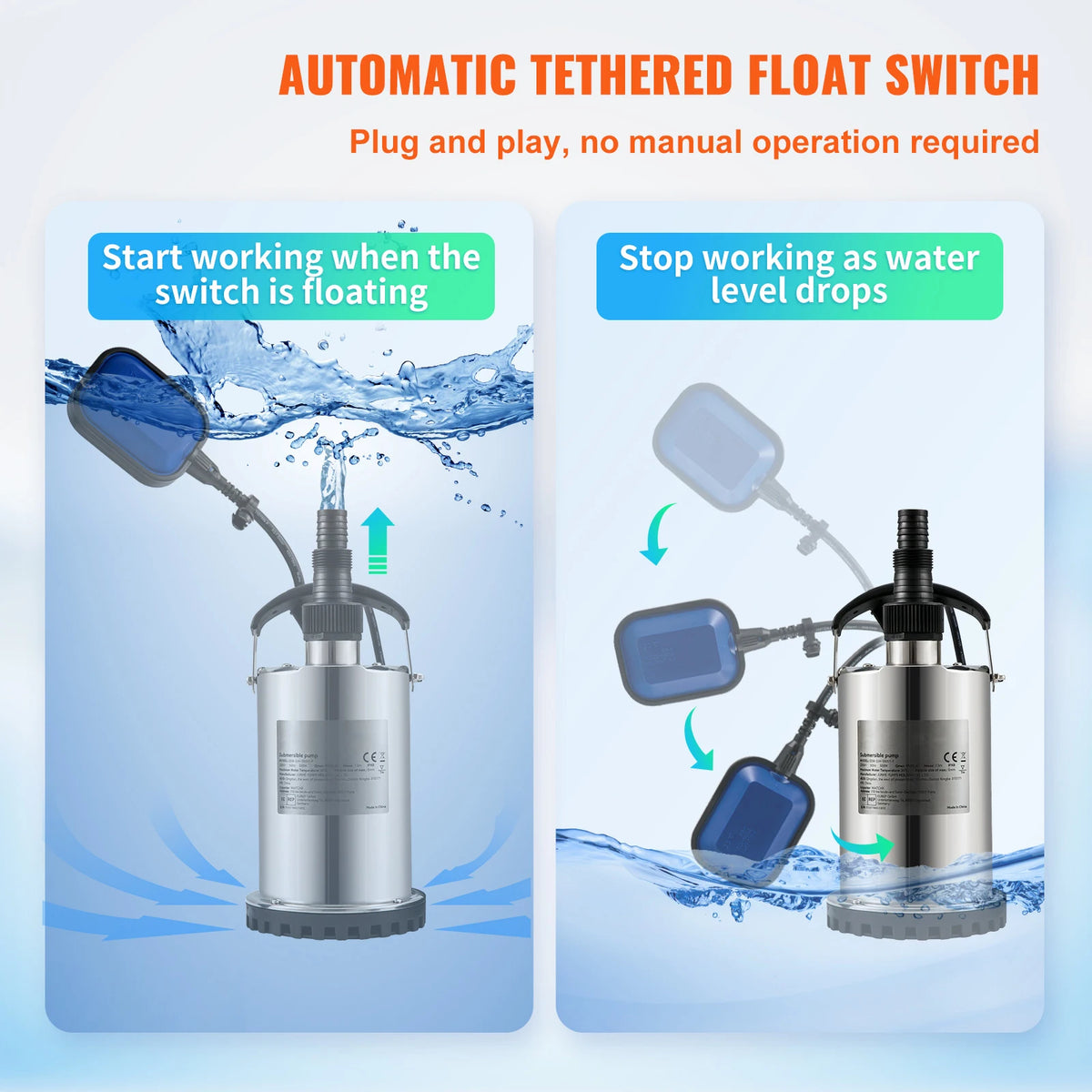 Pompe submersible eaux chargées 550 W à 2200 W avec flotteur