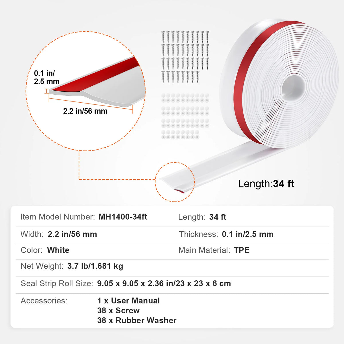 Seuil d'étanchéité PVC pour porte de garage — 3 longueurs