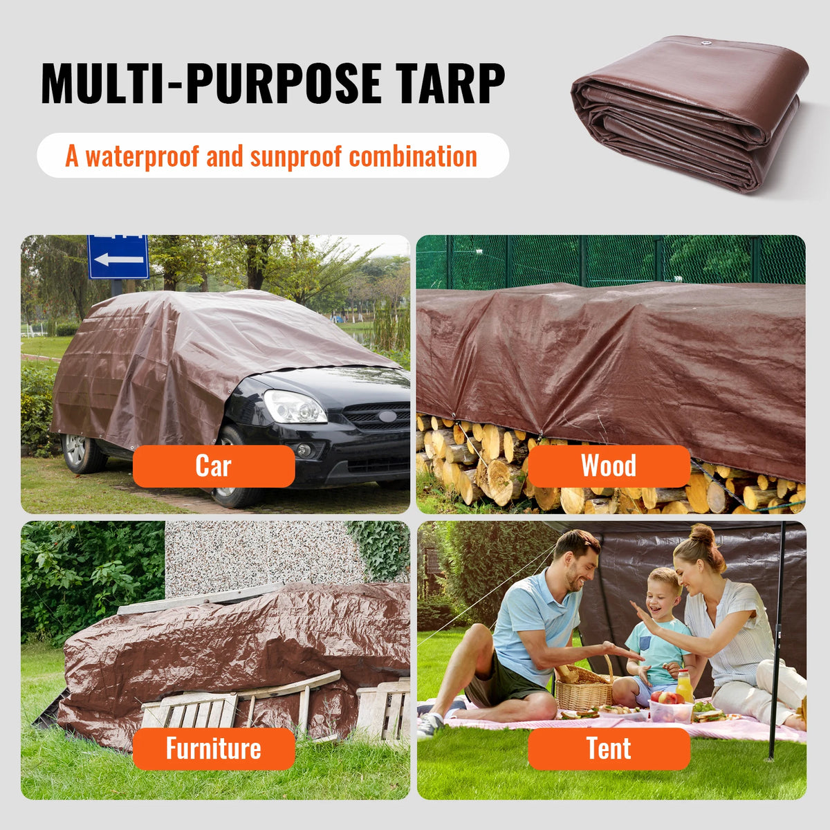 Bâche de protection imperméable 3,6 x 6 m en polyéthylène 16 mil