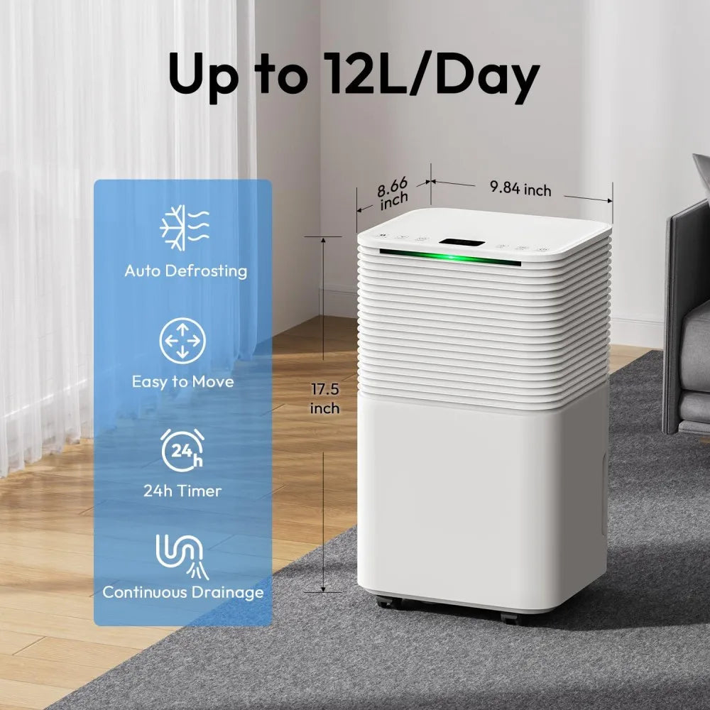 Déshumidificateur d'air 12 L/jour — 3 modes, minuterie 24 h